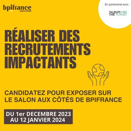  Appel à candidature: Bpifrance pour Talents for the Planet